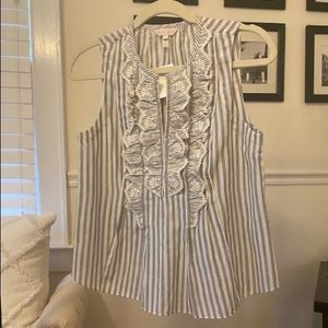 NWT! Rebecca Taylor Striped Sleeveless Ruffle-Trimmed Blouse
